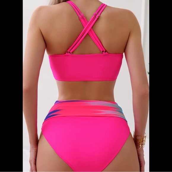 Neon Pink, Colorblock, Bikini Set - Picture 3 of 7